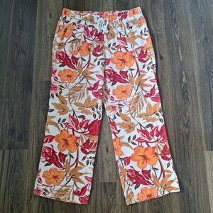 💙 C Est 1946 Wide Leg Linen Blend Floral Pull On Pants Size 18/20 Pockets Casua